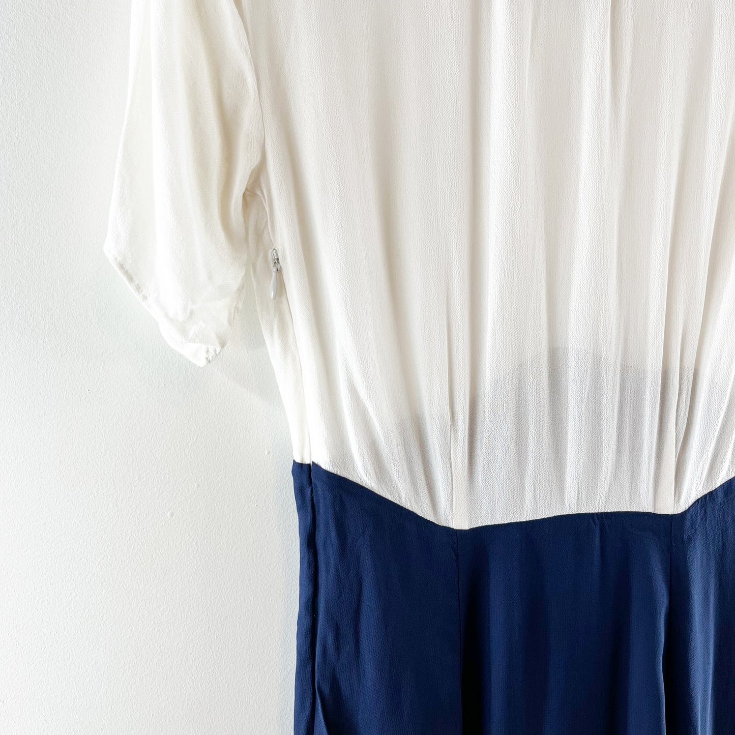 Reformation Chiffon Colorblock Short Sleeve Mini Dress White Navy Blue Medium