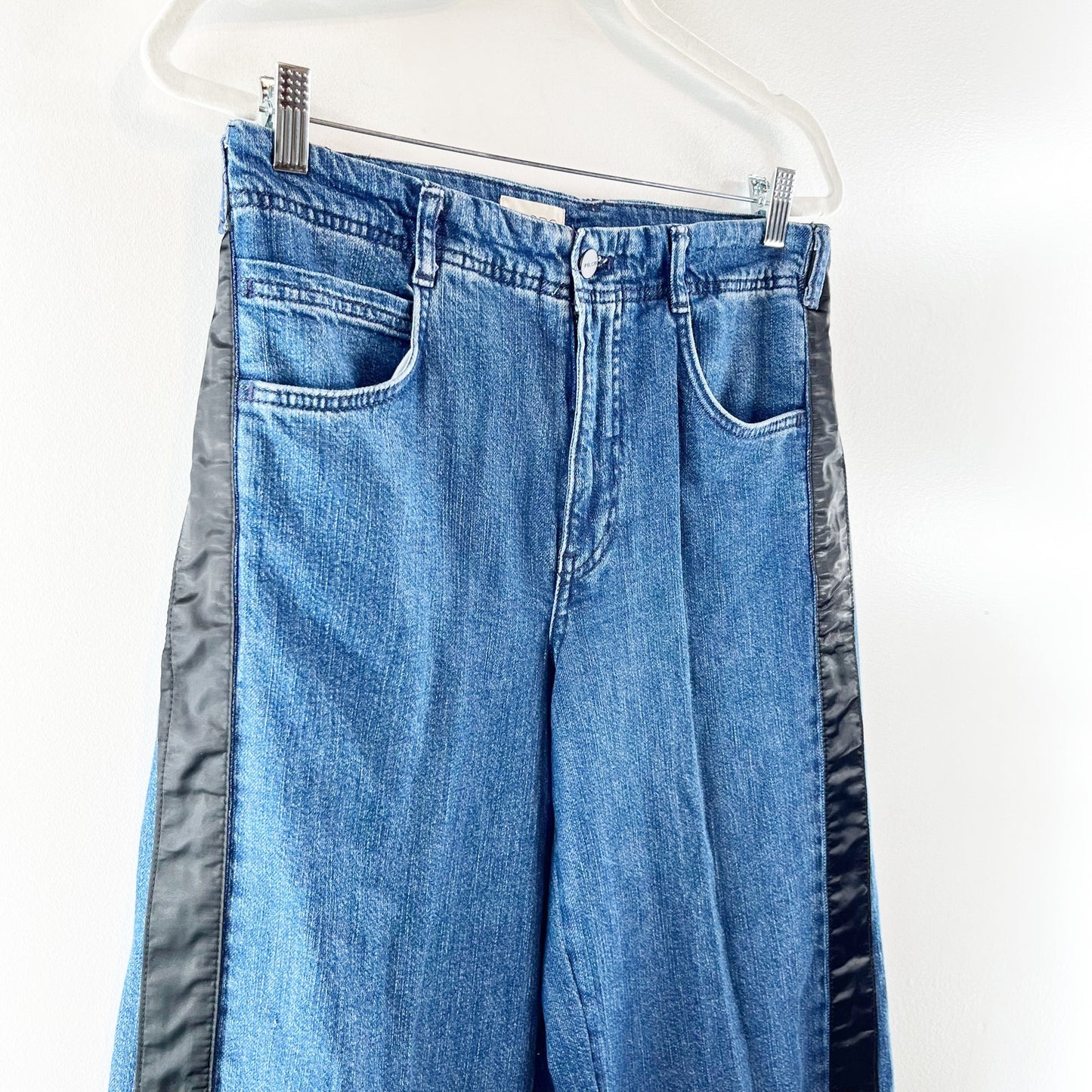 Pilcro Adi High Waisted Denim Tuxedo Stripe Trim Wide Leg Jeans Blue 27 / 4