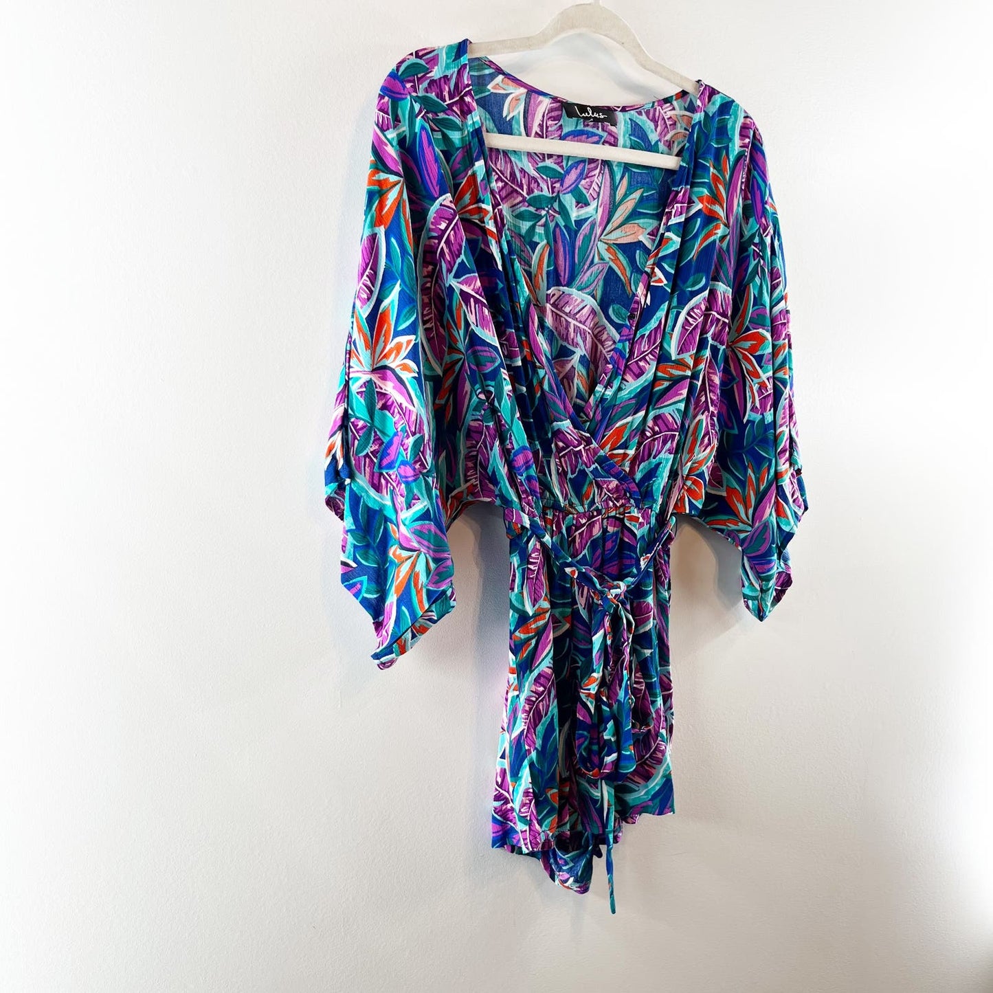 Lulus Hypnotized Printed Kimono Sleeve Shorts Romper Purple Print Medium