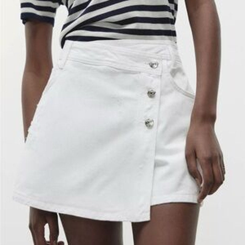 ZARA Side Button Up Mini Skirt Short Skorts White Medium