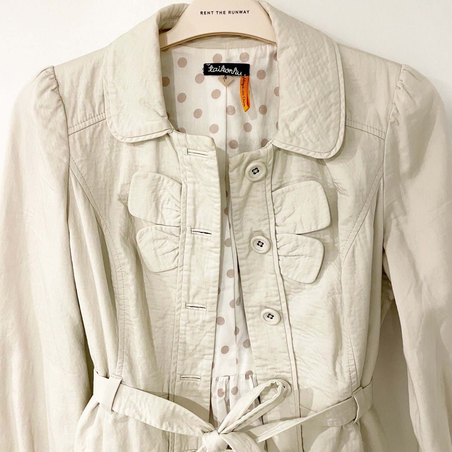 Taikonku Anthropologie Cotton Belted Jacket Khaki Cream 10