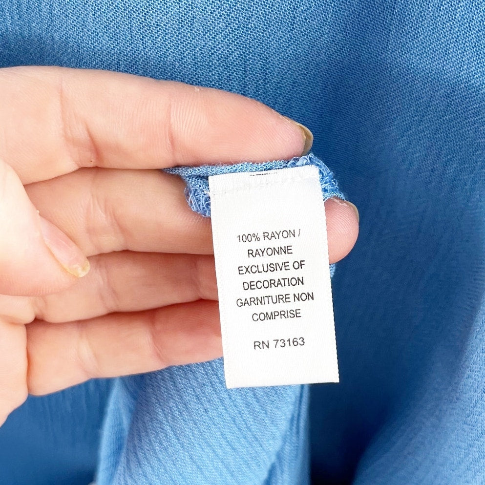 Rise and Bloom Embroidered Long Sleeve Tie Neck Maxi Dress Blue Medium