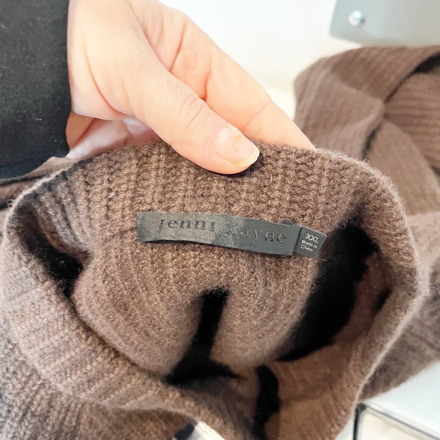 Jenni Kayne Cashmere Crewneck Pullover Fisherman Sweater Chocolate Brown XXL