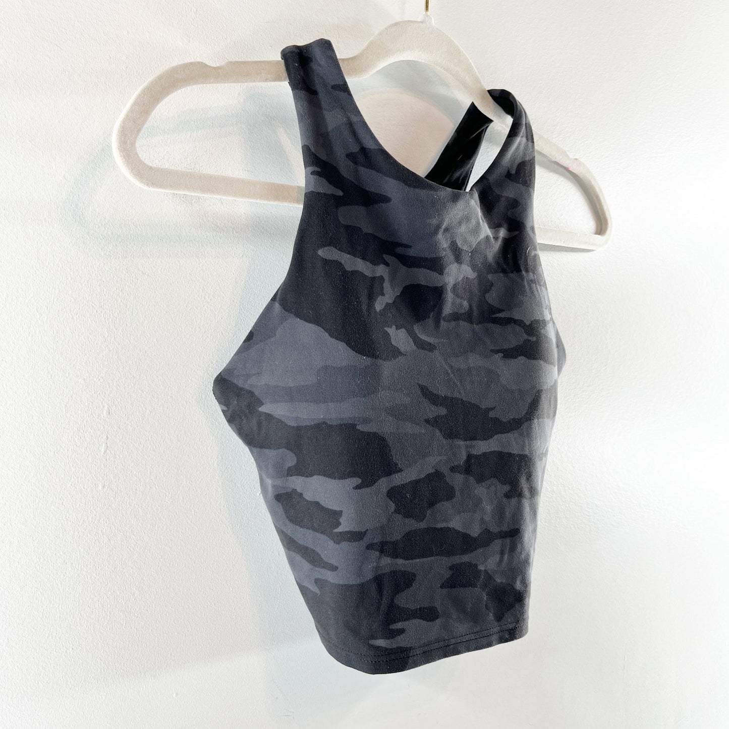 Athleta Conscious Crop Tank Sports Racerback Bra Camo Black Gray XS