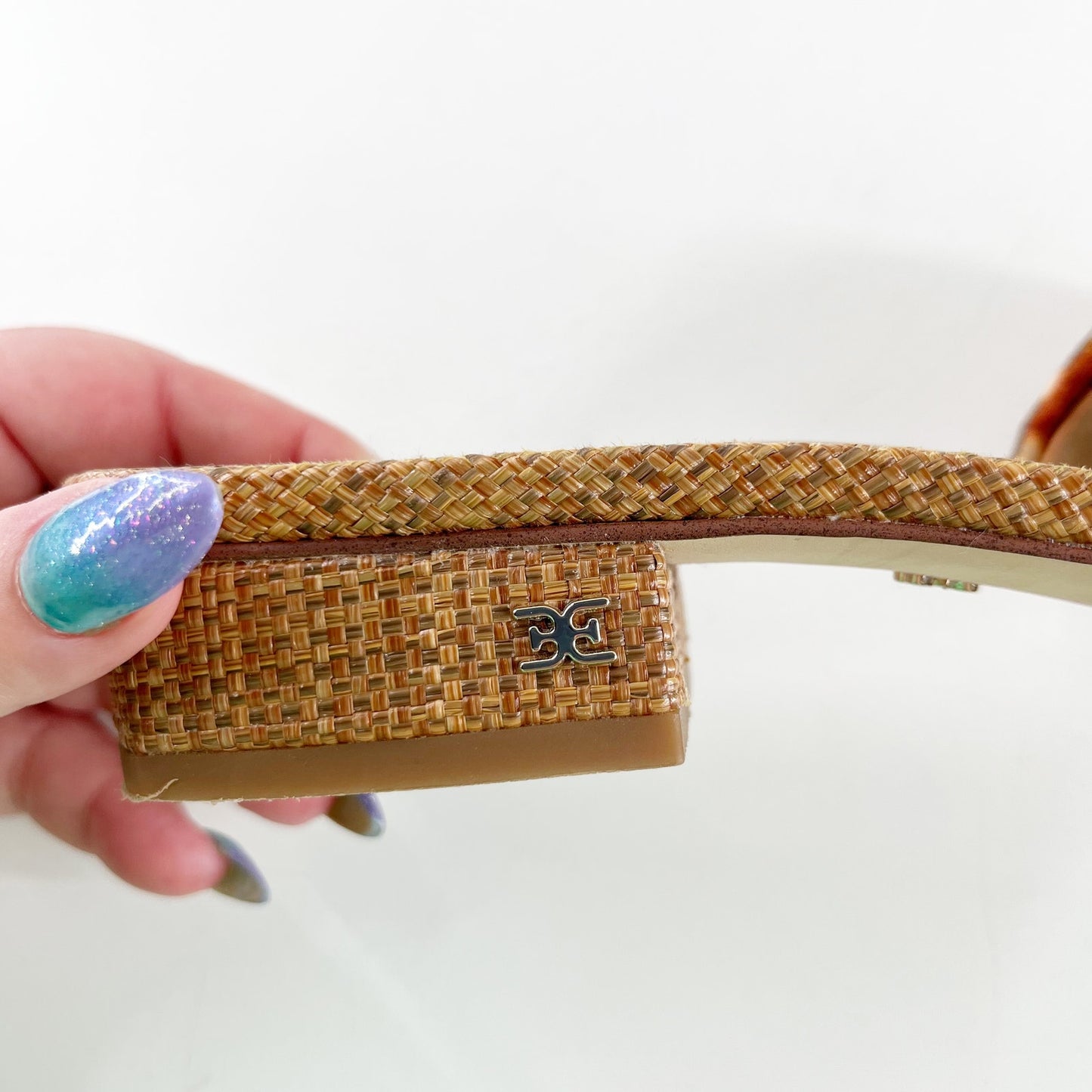 Sam Edelman Dawson Block Heel Slip On Woven Slides Sandals Sunset Orange 7.5