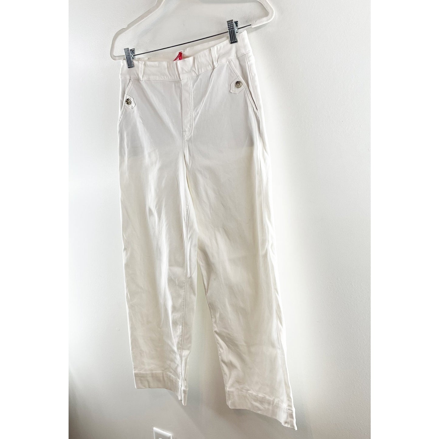 Spanx High Rise Cropped Twill Wide Leg Pants Trousers White Large