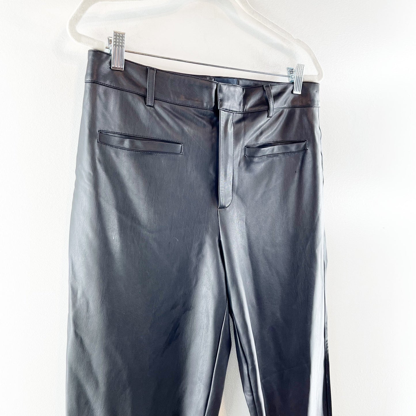 Maeve Anthropologie High Rise Straight Leg Faux Leather Pants Black 10 Tall