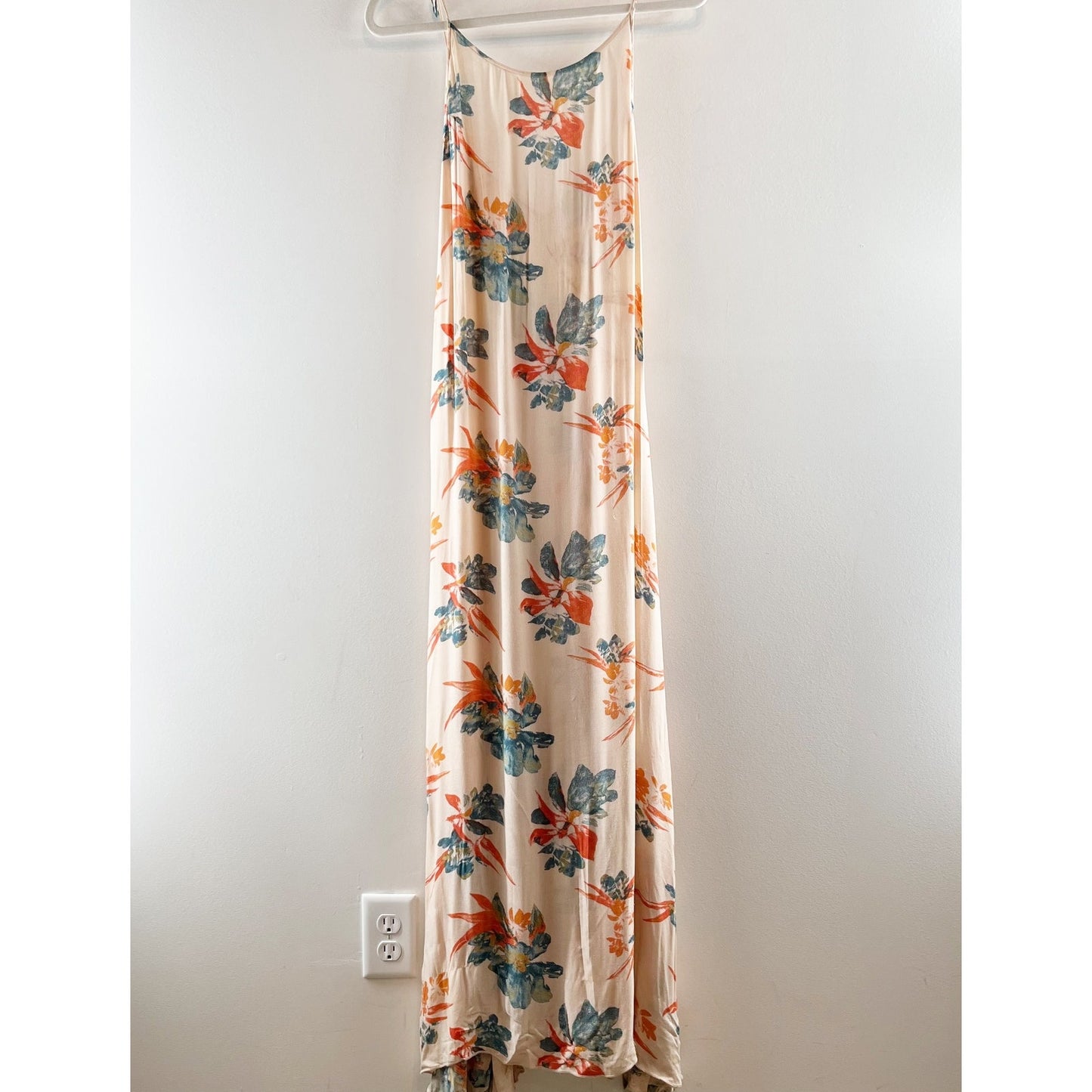 Free People Star Chasing Floral Maxi Slip Dress in Hibiscus Cream Combo Small
