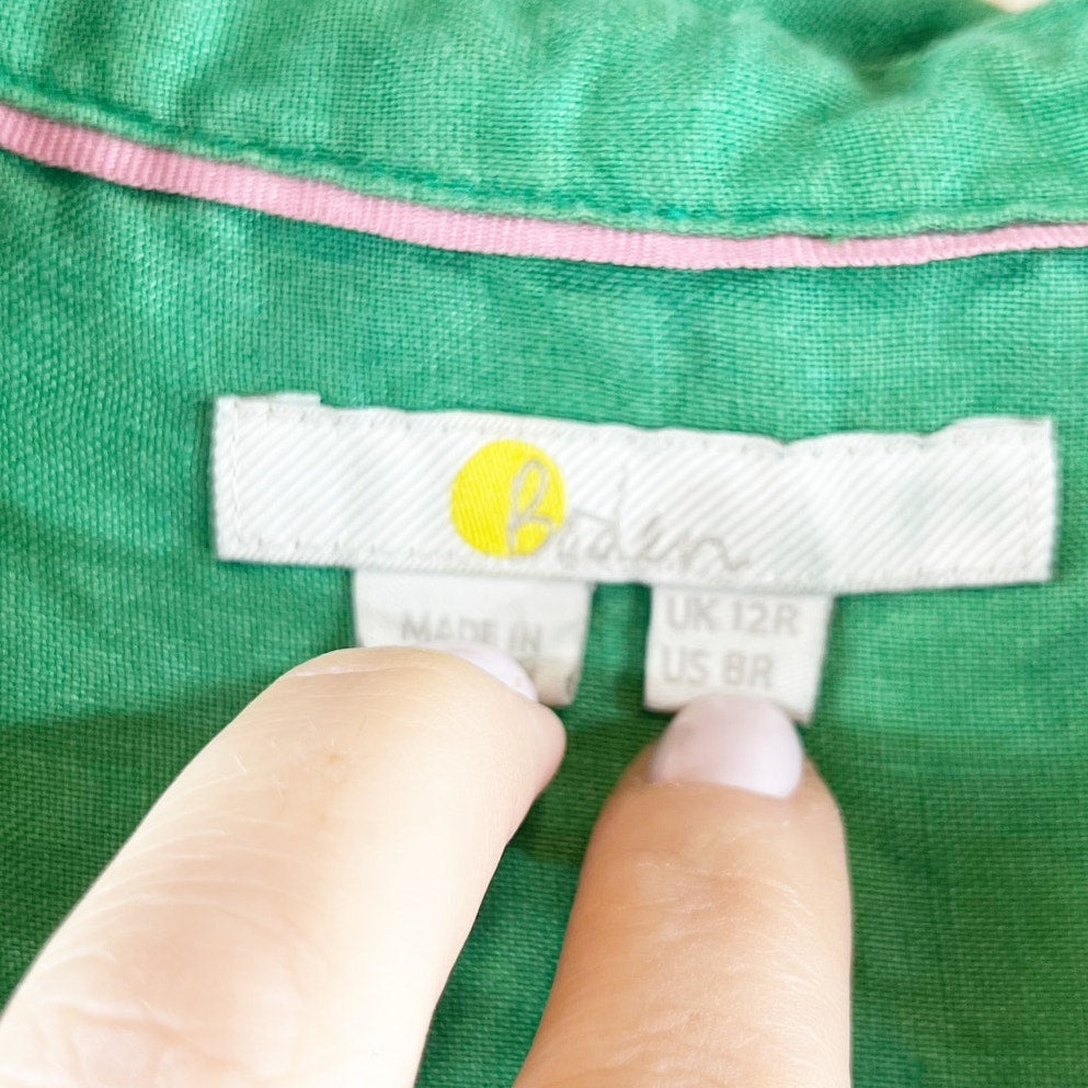 Boden Linen Button Down Long Puff Balloon Sleeve Shirt Blouse Green 8