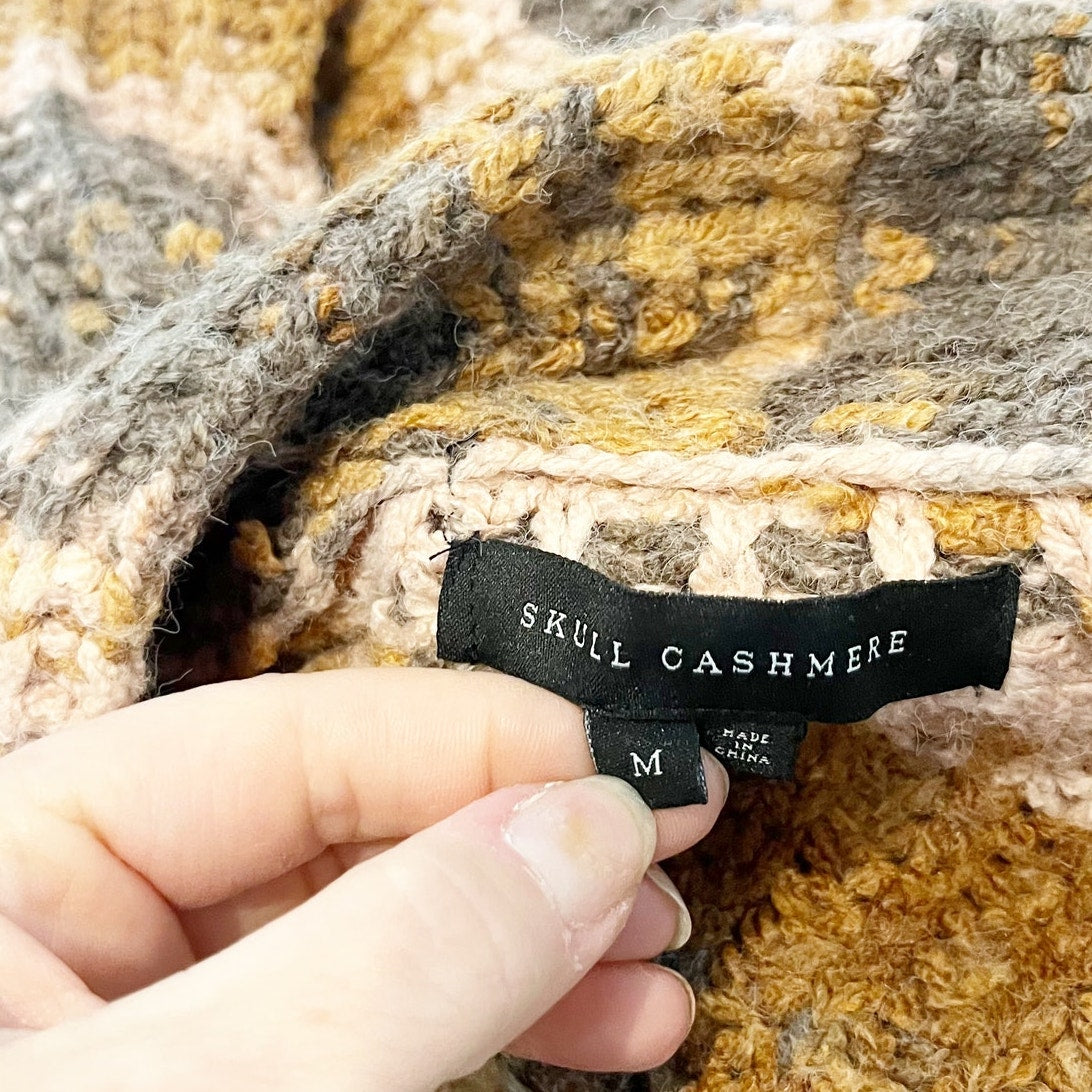 Skull Cashmere Open Striped Chunky Duster Cardigan Sweater Brown Pink Medium