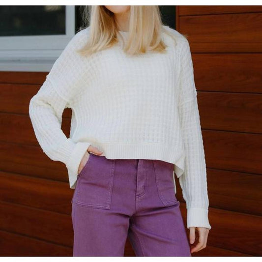 By Together Baylor Crewneck Slouchy Sweater Ivory White Medium