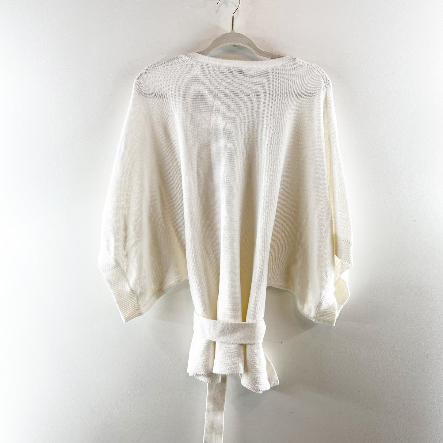 Trina Turk 100% Cotton Dolman Sleeve V-Neck Tie Waist Knit Sweater Top Cream XL