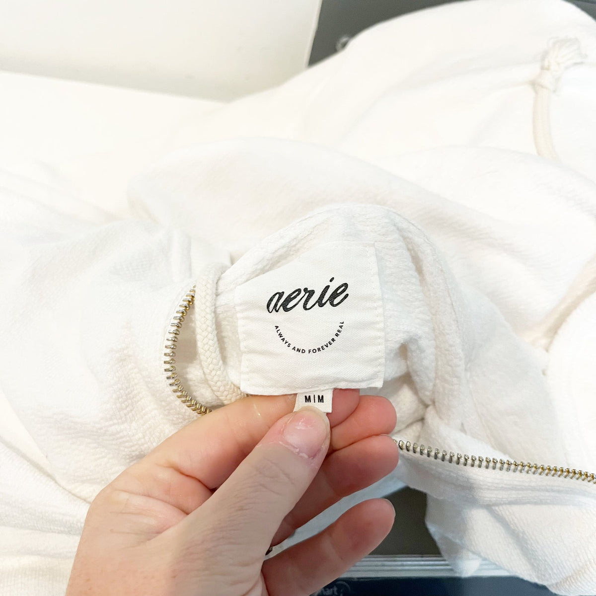 Aerie Cream White Half-Zip Hoodie Sweatshirt Medium