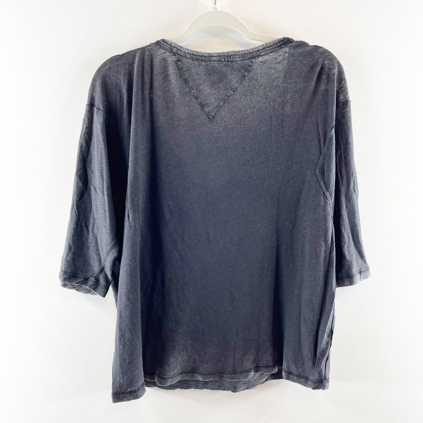 Free People Short Sleeve V Neck Linen Tee Shirt Top Black Small
