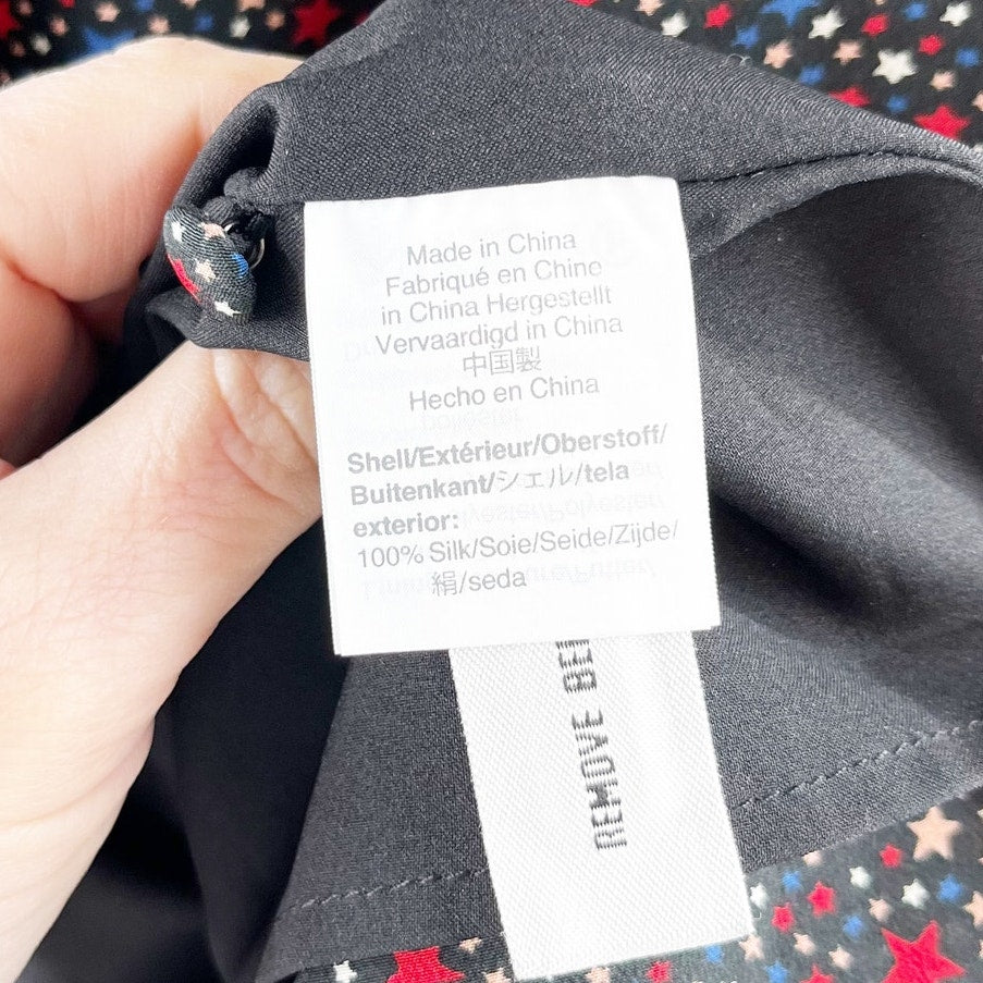 Madewell Long Sleeve Balsam Tie Neck Mini Silk Dress in Starry Night Black 4