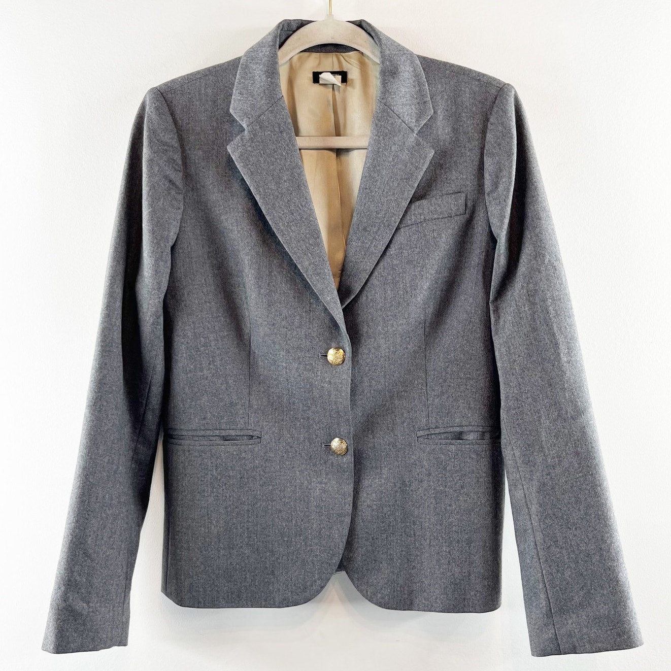 J. Crew Wool Schoolboy Double Button Blazer Jacket Gold Buttons Gray 8