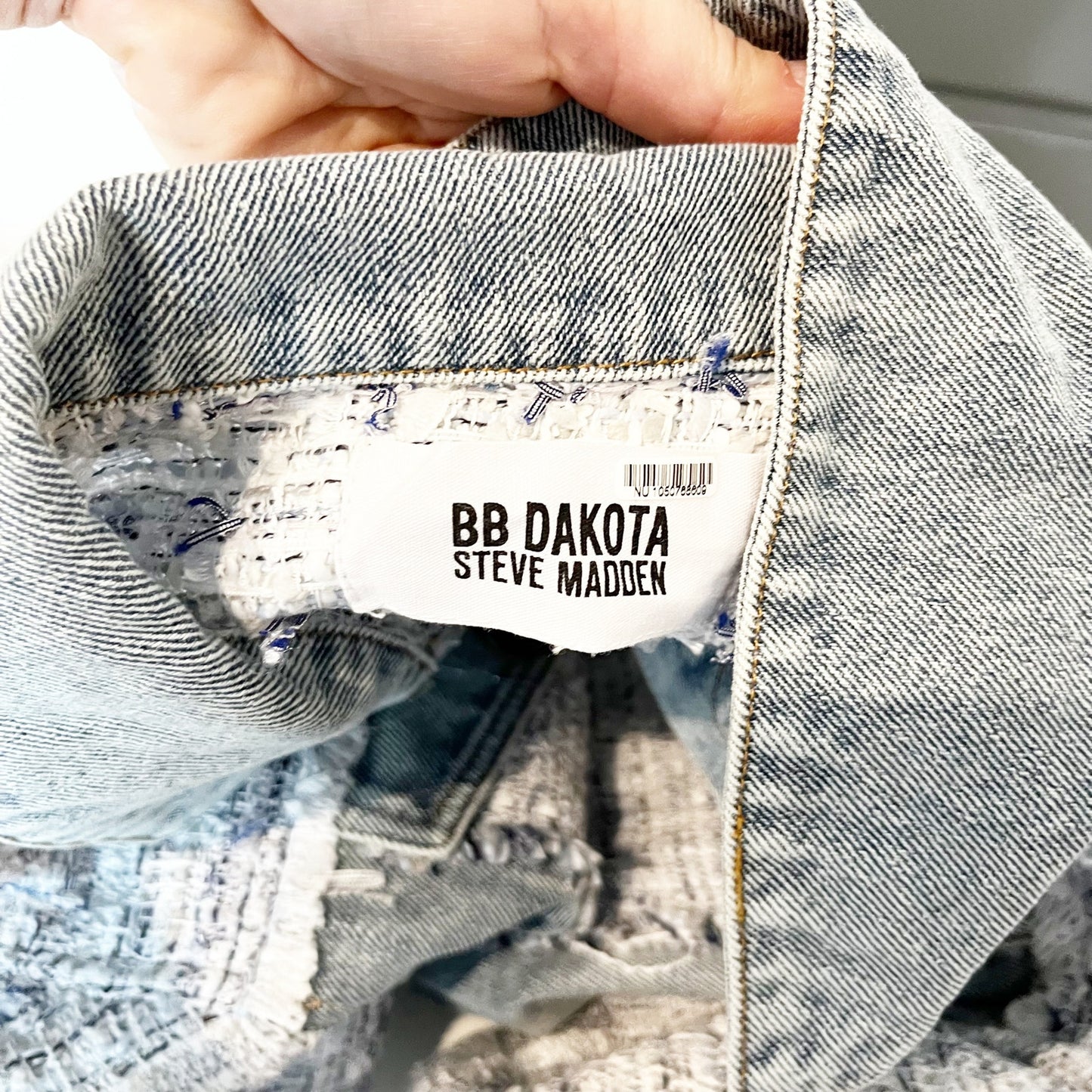 BB Dakota Festival Mixed Media Tweed Denim Jacket Blue Small