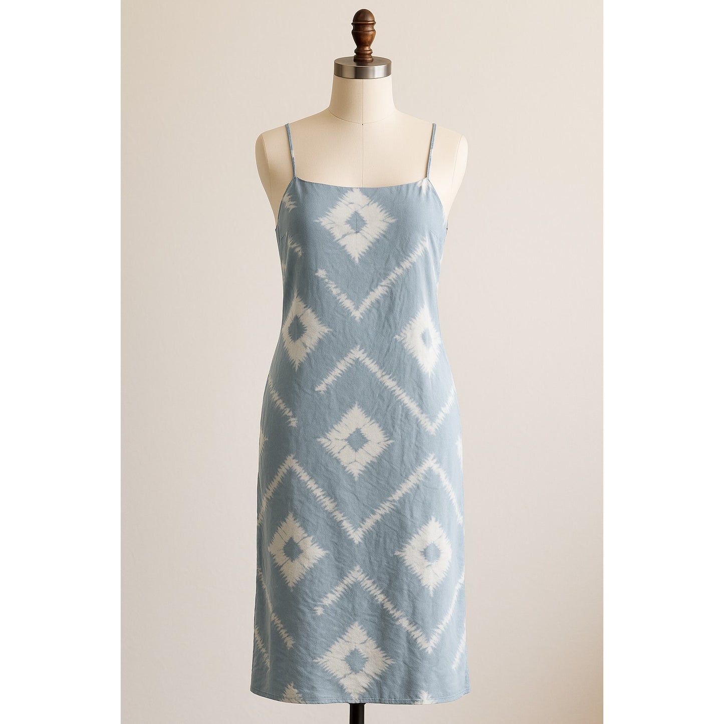 Lila 100% Silk Tie Dye Adjustable Strap Sleeveless Midi Tank Dress Blue Size 1
