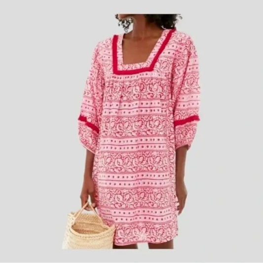 Tuckernuck Heat Wave Catalans Cotton Mini Cover Up Dress Pink Red Small