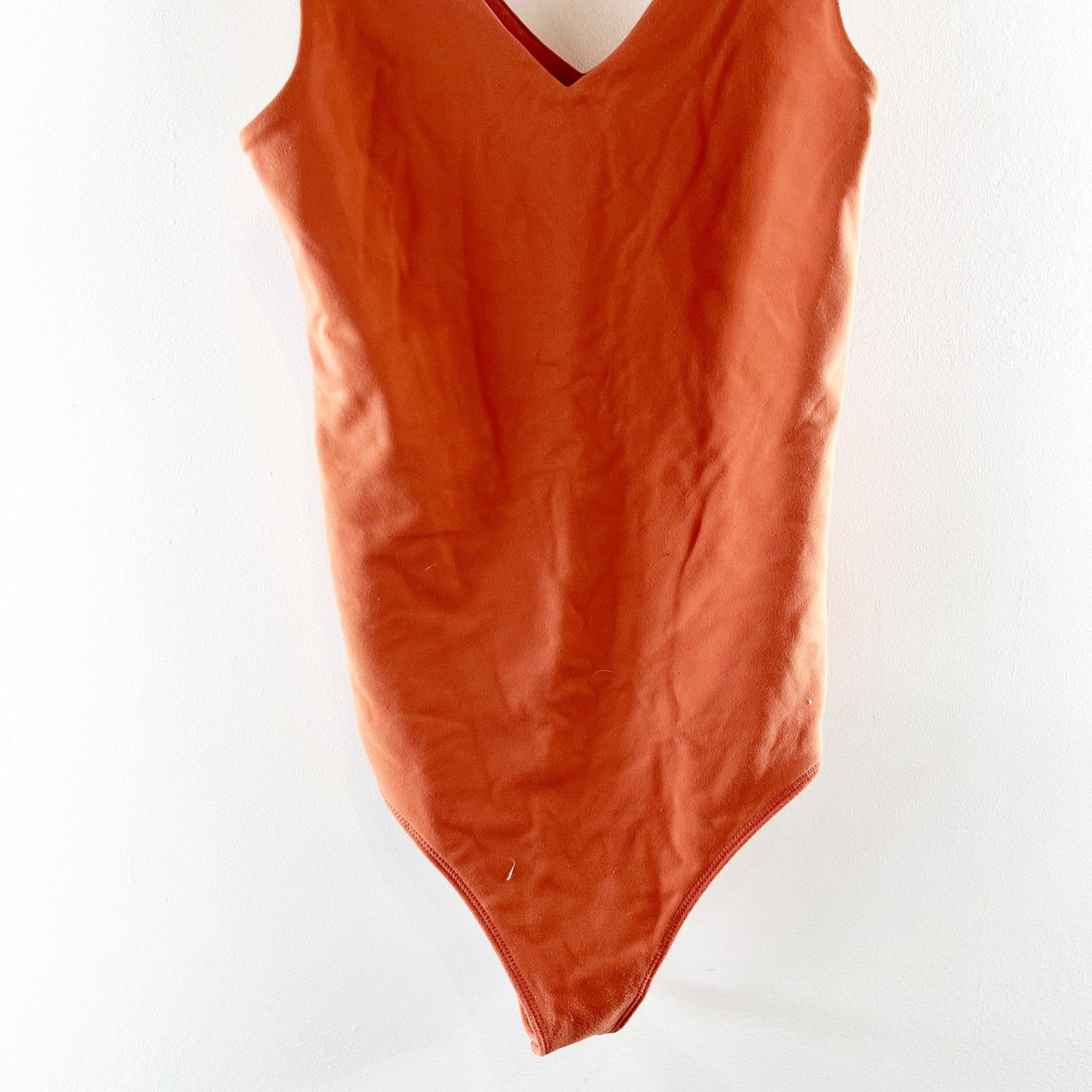 Abercrombie Soft AF Seamless V Neck Thong Bodysuit Tank Top Terracotta Small