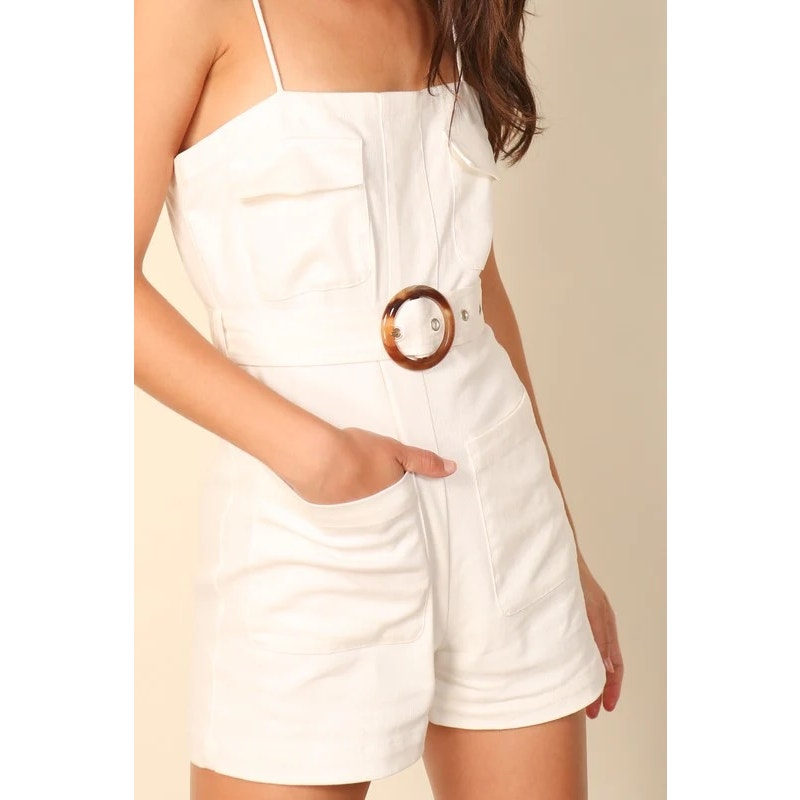 House of Harlow Linen Square Neck Belted Romper White 4