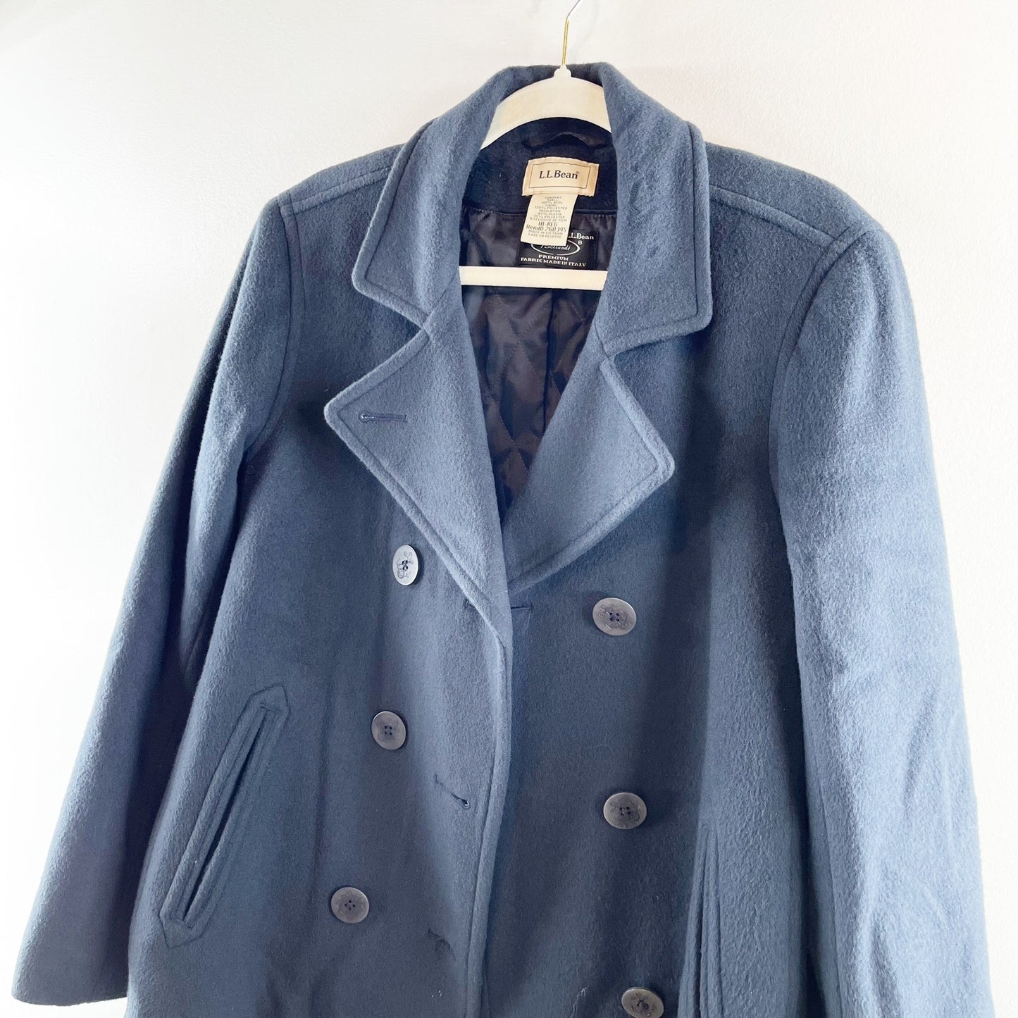 L.L. Bean Classic Lambswoll Insulated Lined Double Breasted Peacoat Navy Blue 10