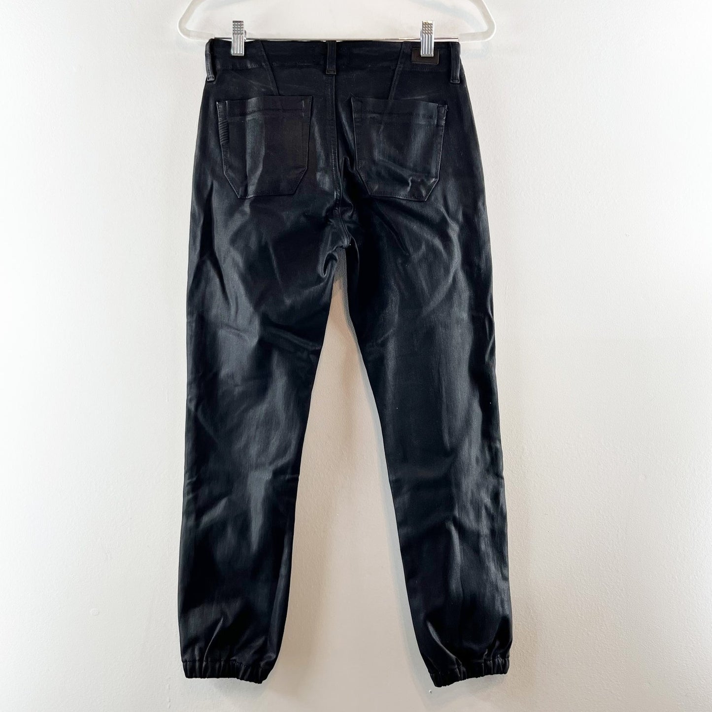 Paige Mayslie Luxe Coating High Waisted Cropped Jogger Pants Black Fog US 26