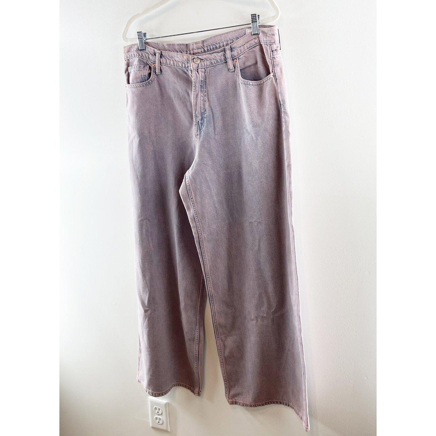 GAP Baggy Mid Rise Wide Leg Ultrasoft Denim Jeans Rose Mist Purple 14 / 32