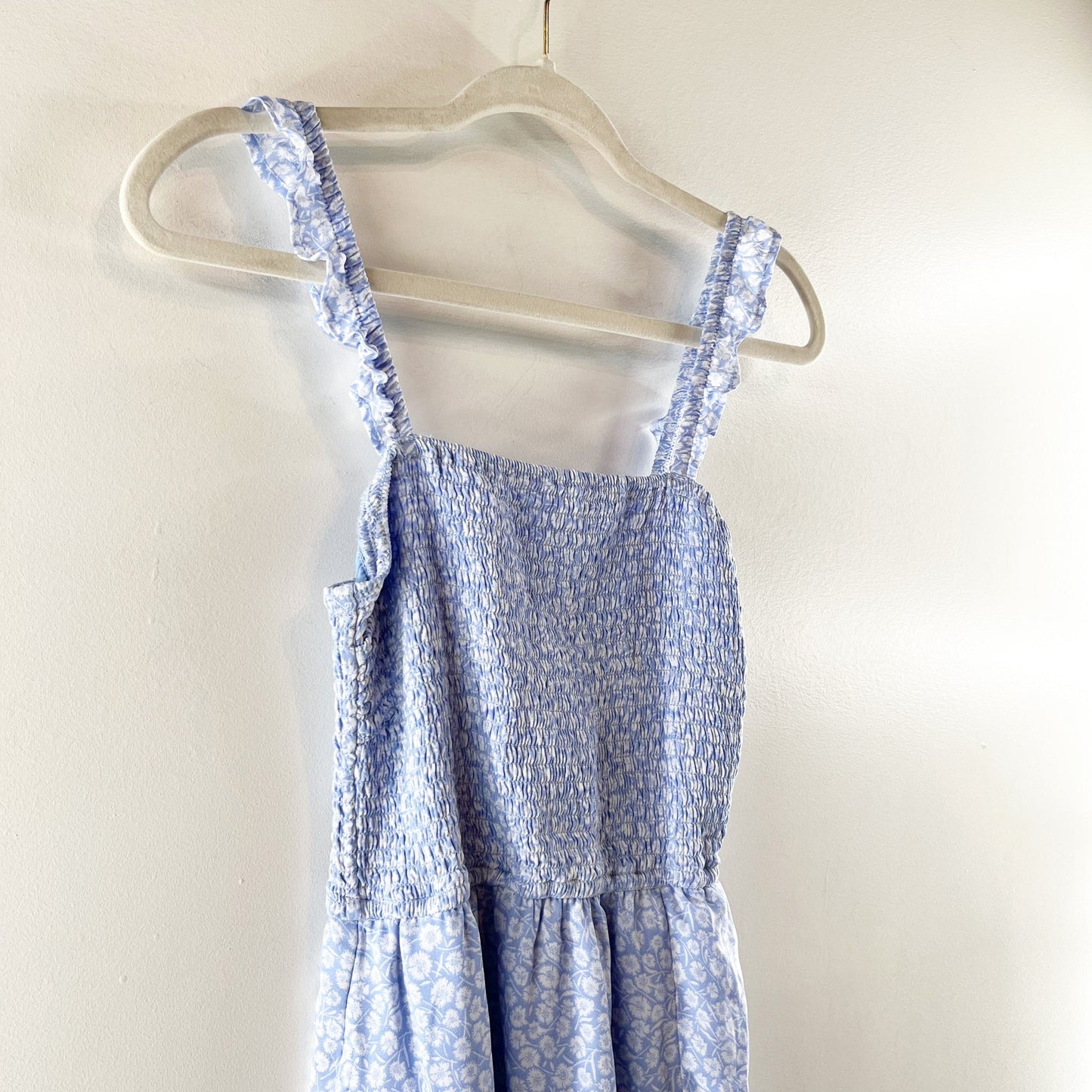 Abercrombie & Fitch Smocked Square Neck Floral Midi Slip Dress Blue Small