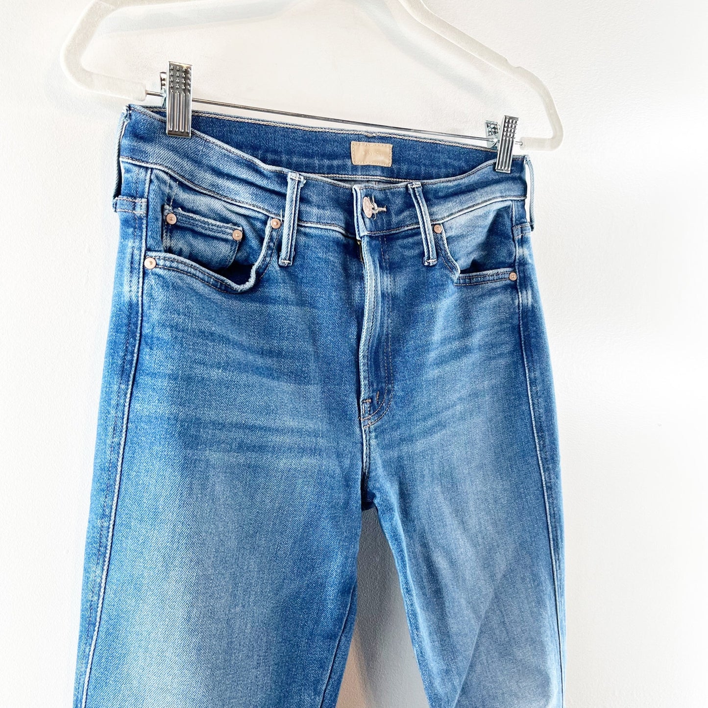 Mother Mid Rise The Double Insider Heel Jeans in Opposites Attract Blue 28