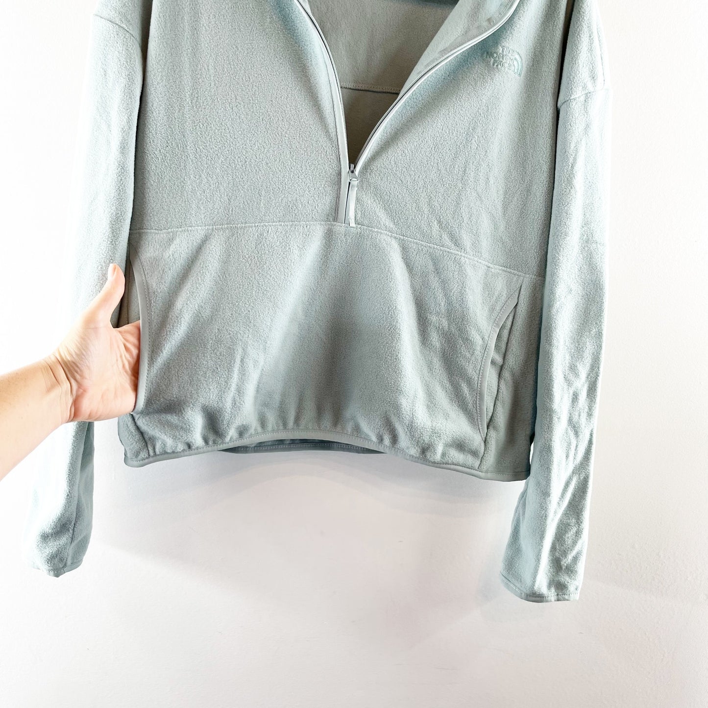 The North Face TKA Glacier 1/2 Zip Cropped Sweater Jacket Green Small