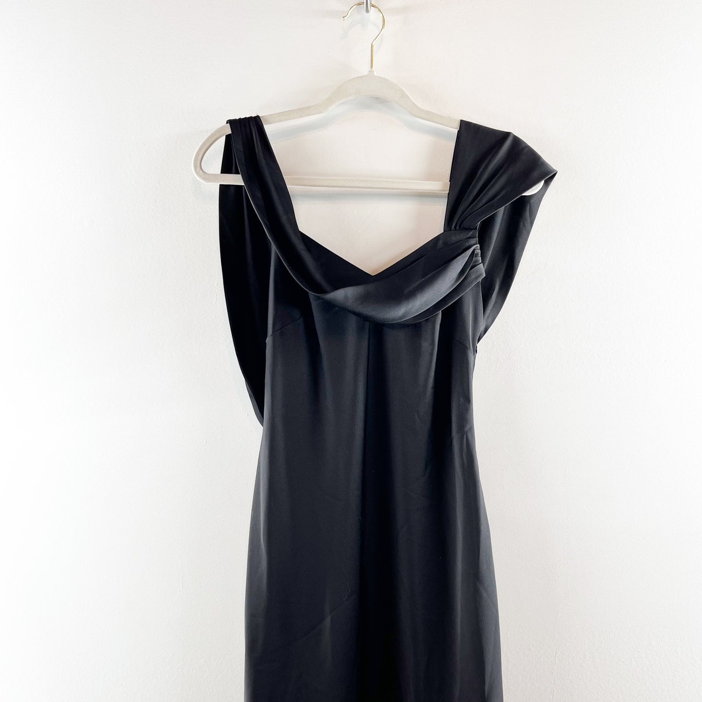 Fame and Partners Francois Draped Satin Maxi Slip Dress Gown Black 4