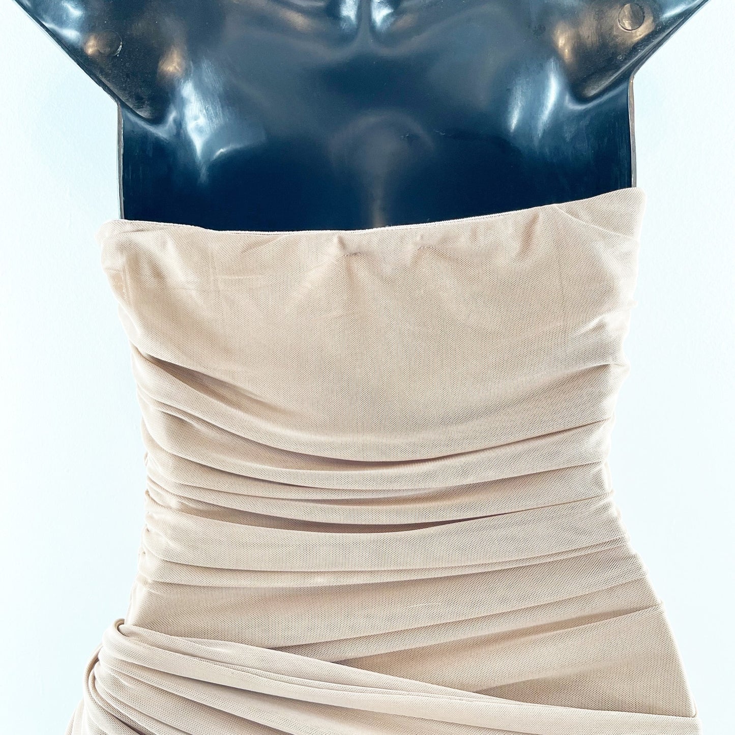 Bobbles & Lace Ruched Sweetheart Neck Strapless Mini Dress Taupe Brown Medium