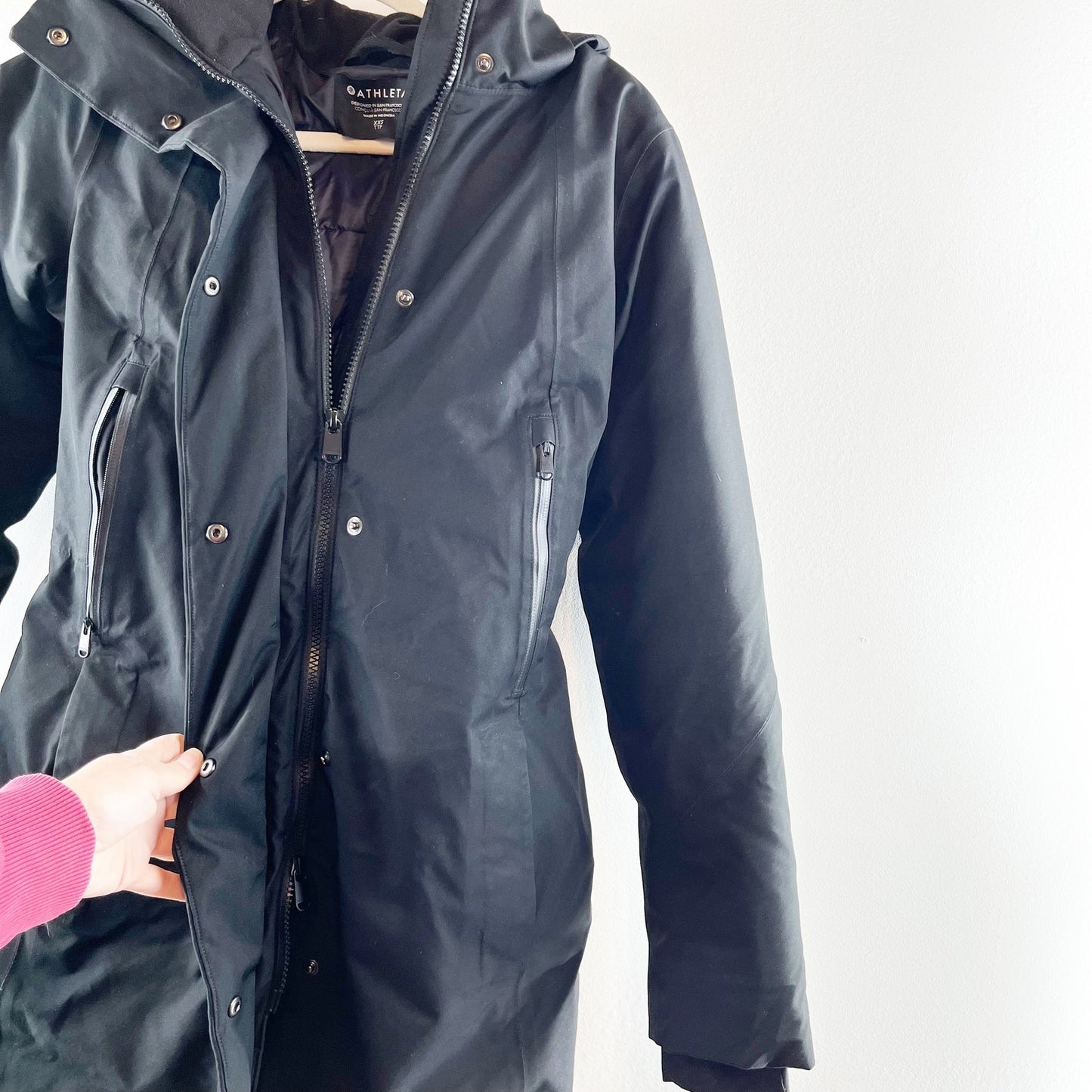 Athleta Rainout Outbound Faux Fur Hood Parka Coat Jacket Black XXS