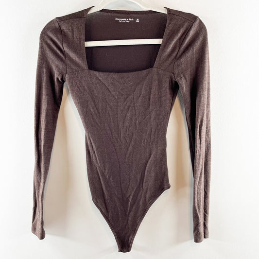 Abercrombie Square Neck Cozy Long Sleeve Bodysuit Top Brown XS