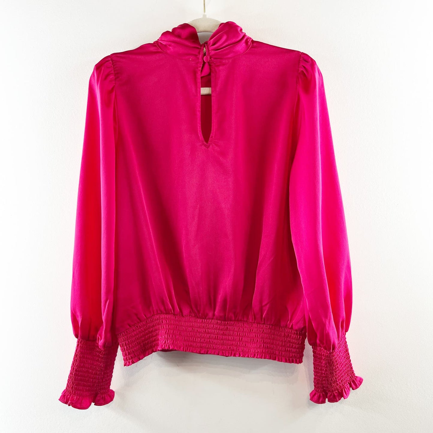 Allison Joy Evereve Harper Satin Long Sleeve Mock Neck Blouse Pink Medium