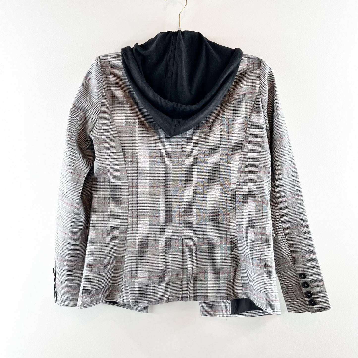 Evereve Dawson Plaid Single Breasted Hooded Dickie Blazer Jacket Gray XS