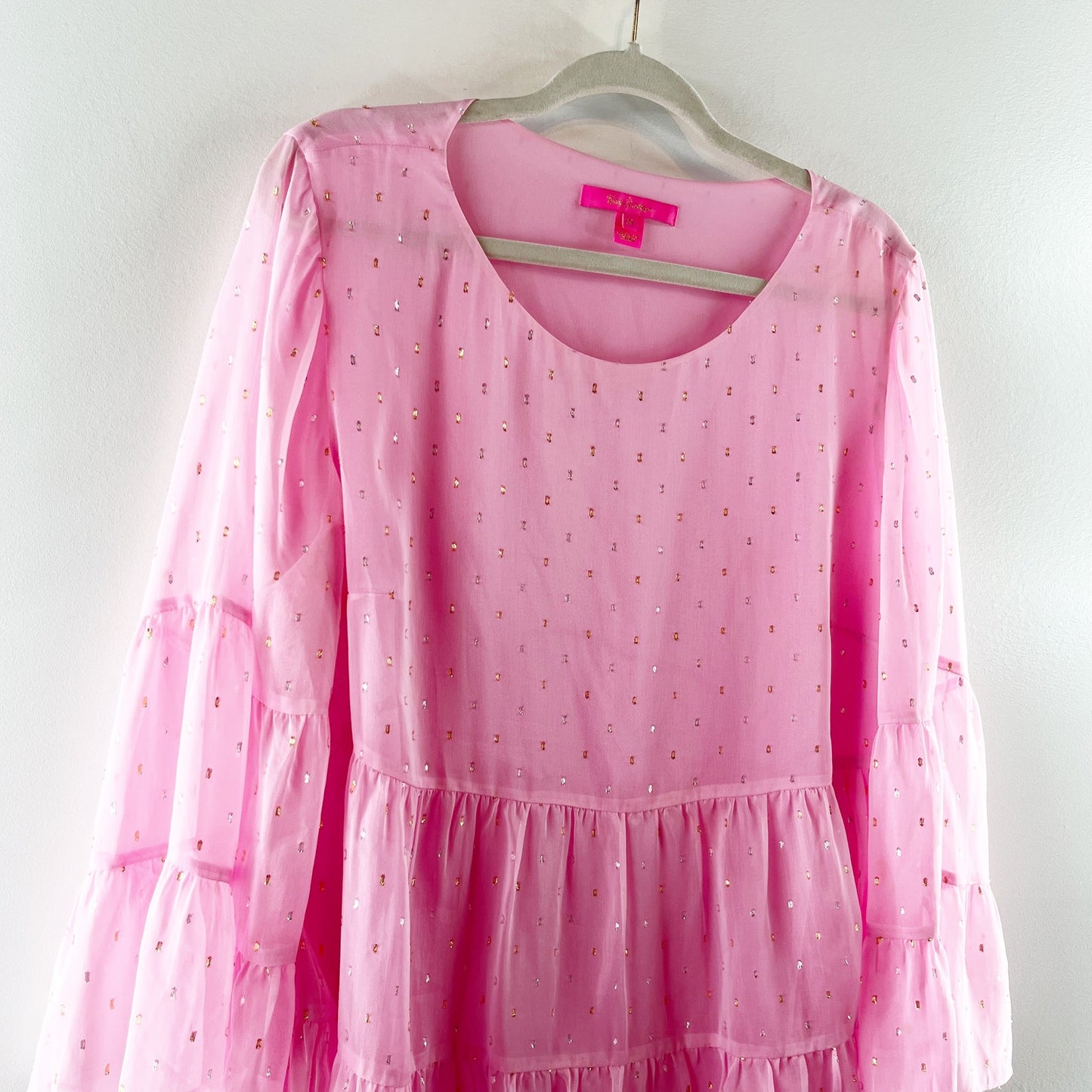 Lilly Pulitzer Zazie Flounce Babydoll Bell Tiered Sleeve Blouse Pink XL