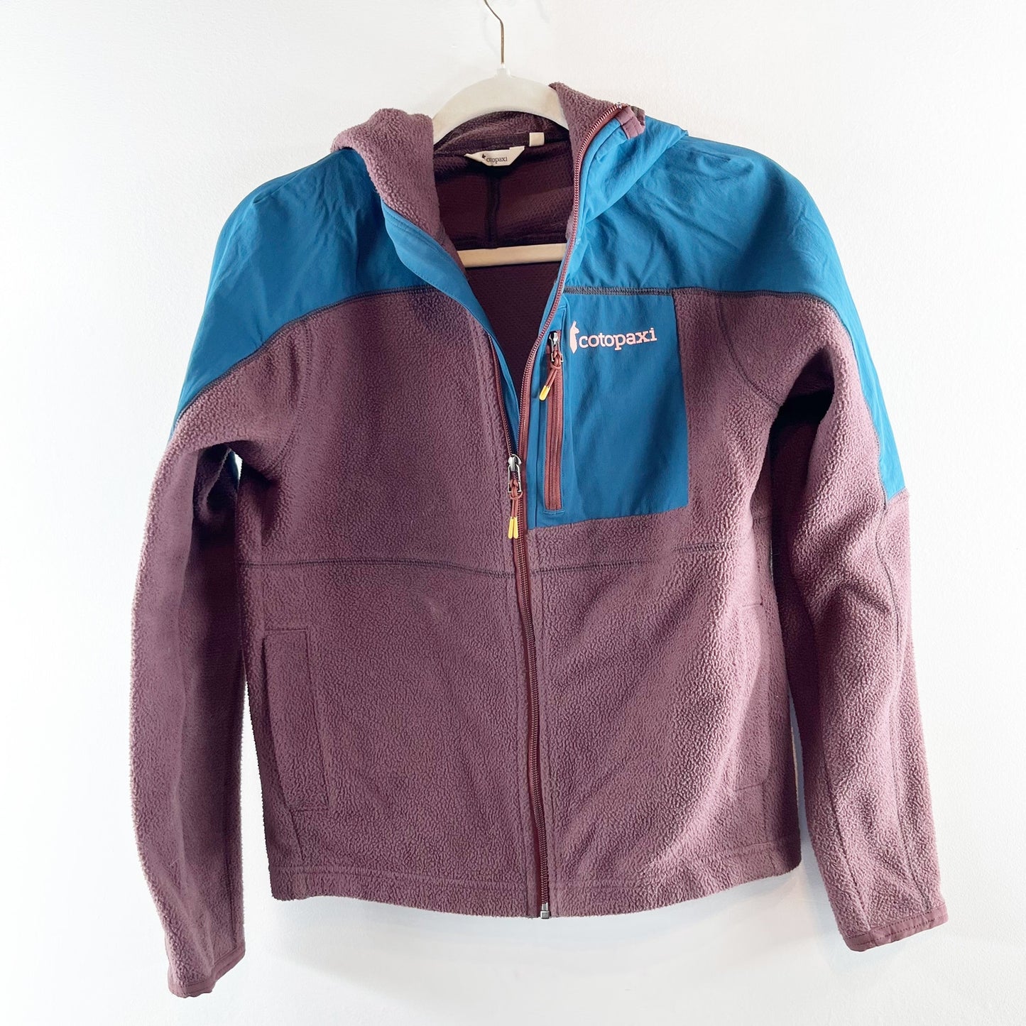 Cotopaxi Abrazo Hooded Full Zip Fleece Jacket Brown Blue XS