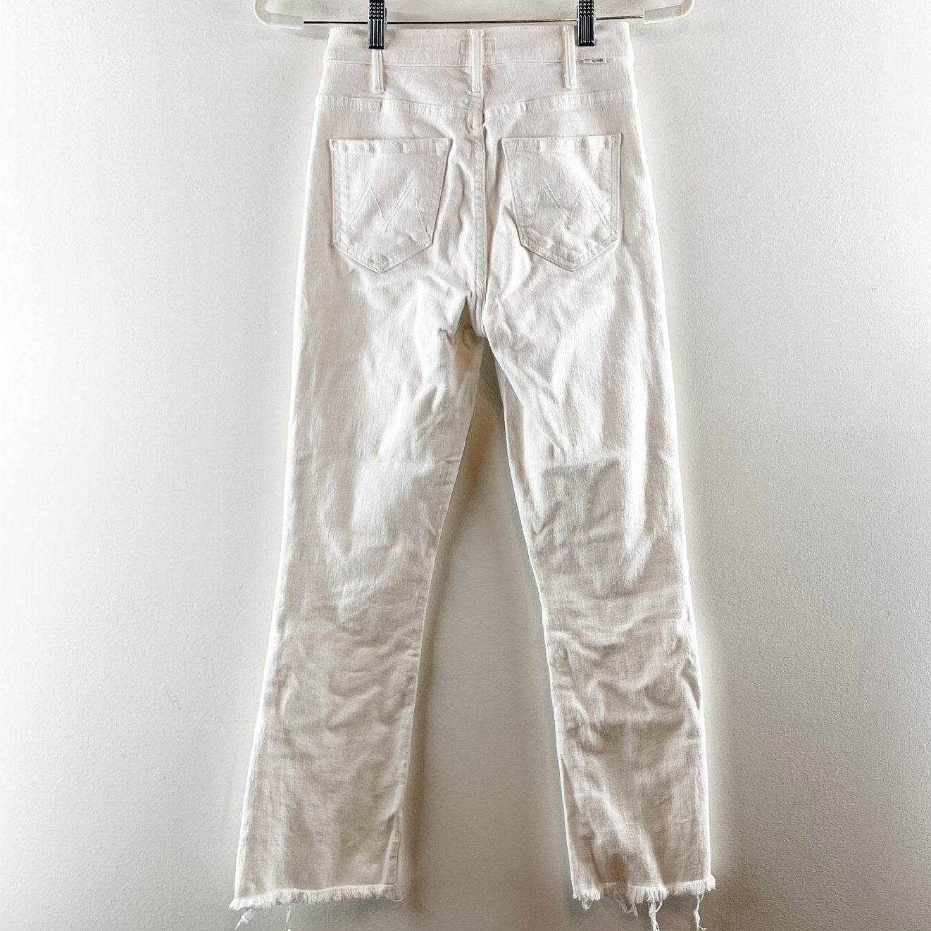 Mother The Hustler Ankle Fray Crop Flare Jeans Fairest of Them All White 24