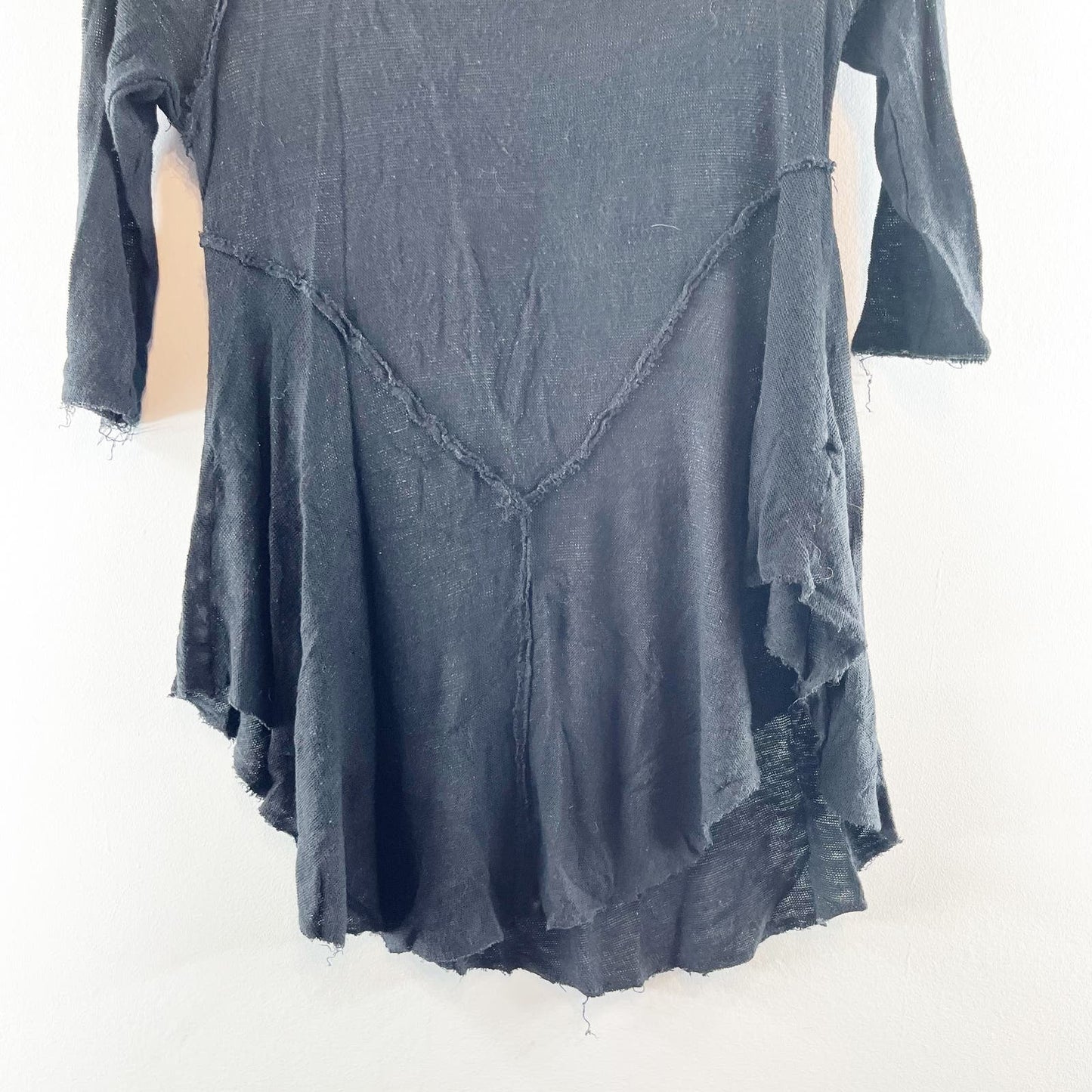 Free People Intimately Sheer Three Quarter Sleeve Weekend Layering Top Black XS