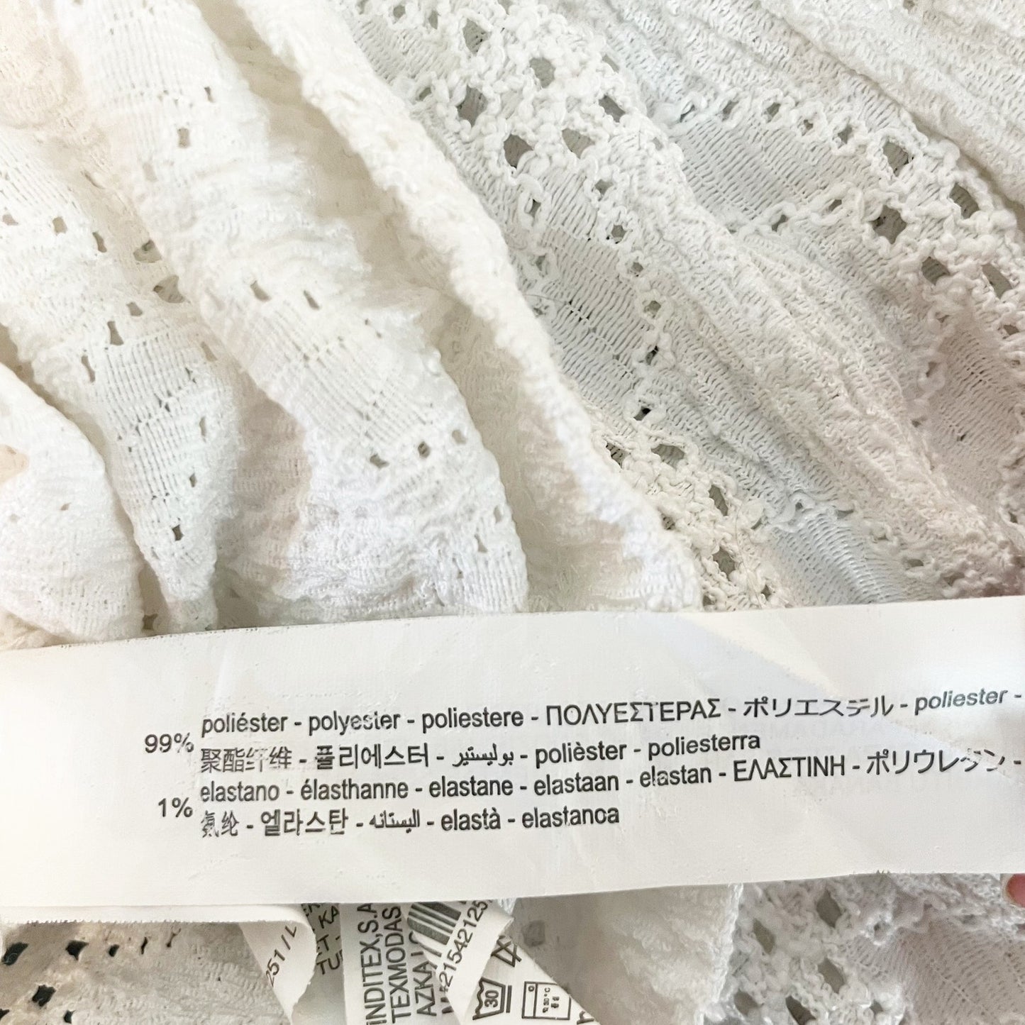 ZARA Long Sleeve Lace Pointelle Balloon Sleeve Blouse White Large
