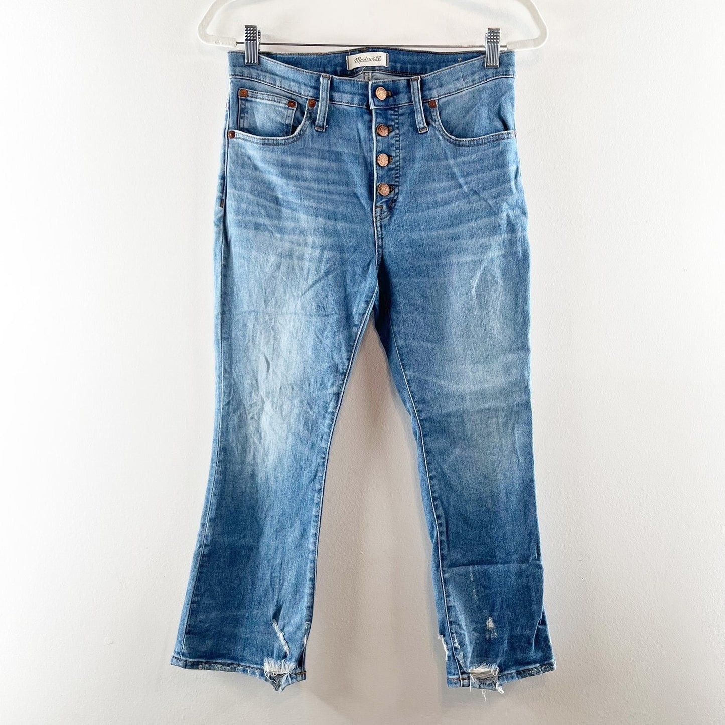 Madewell Cali Demi Boot Cut Jeans in Bess Wash Blue Button front Edition 6 P