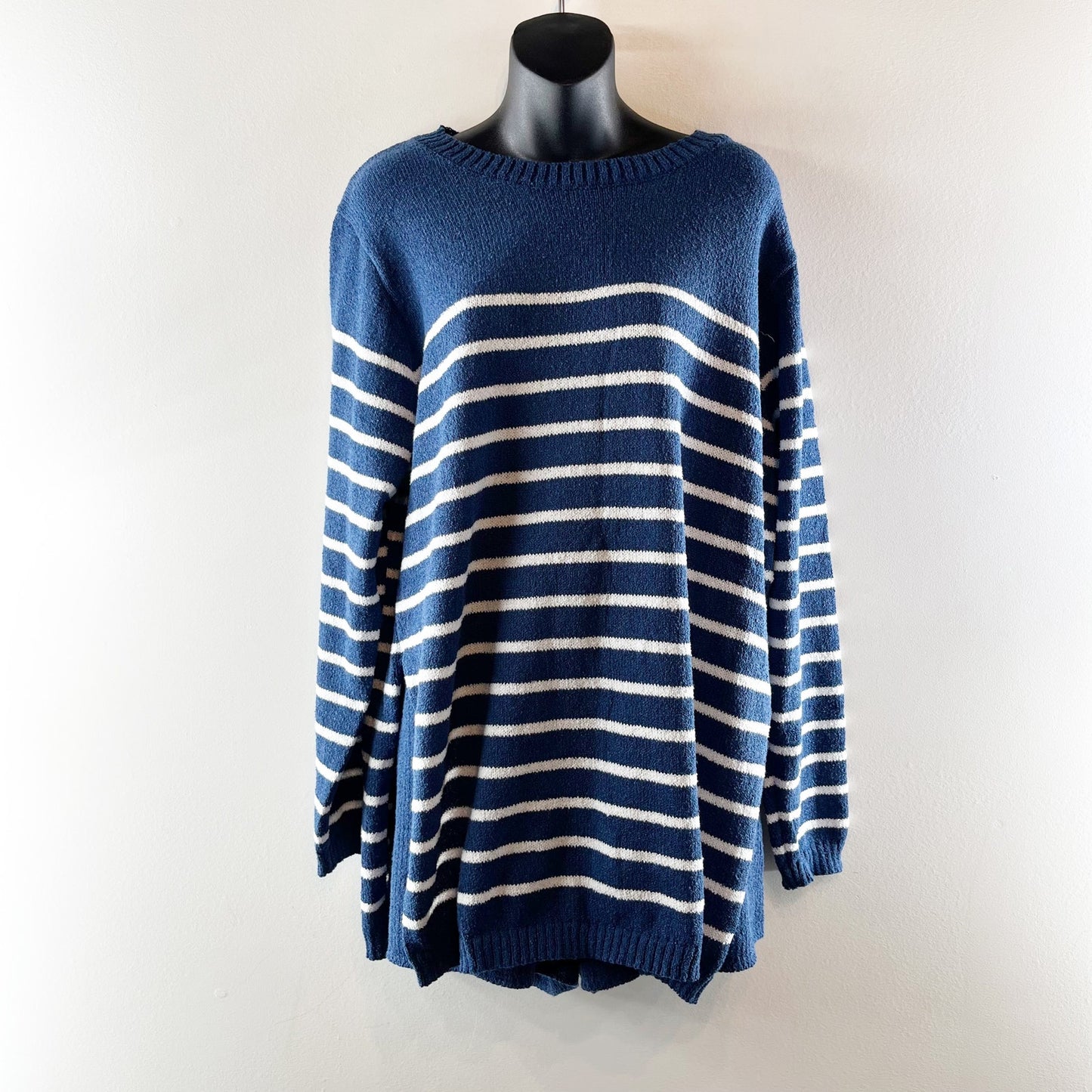MeroKeety Striped Long Sleeve Crewneck Sweater and Shorts Matching Set Blue XL
