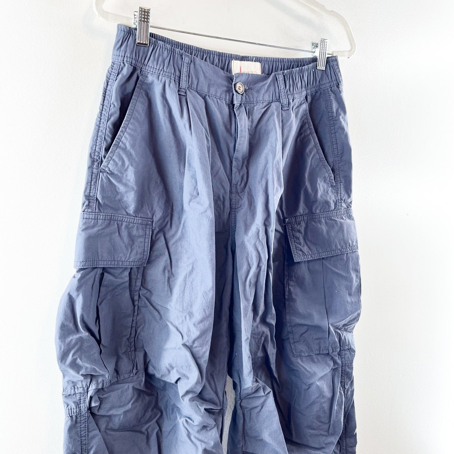 Anthropologie High Rise Baggy Cargo Parachute Pants Blue 28