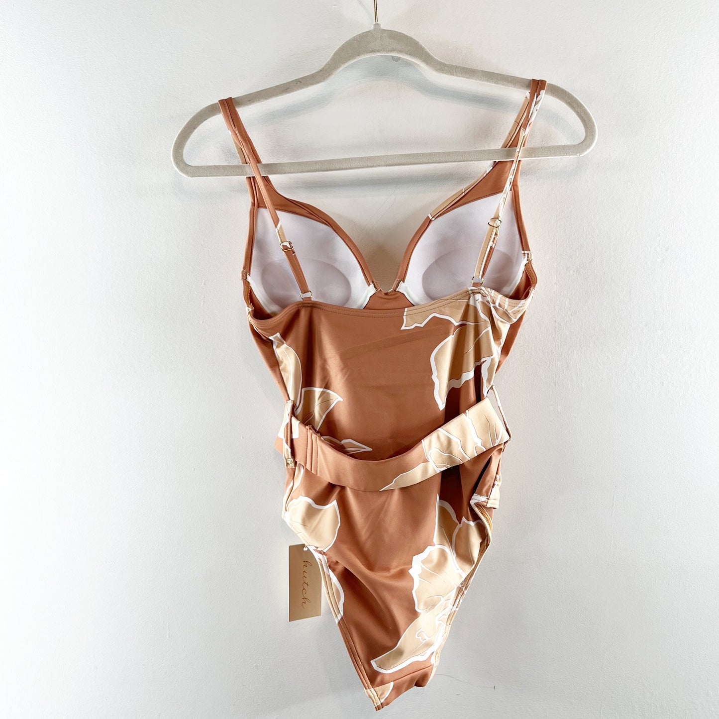 Hutch Underwire Belted Floral One Piece Swimsuit Bathing Suit Hazel Tan XS