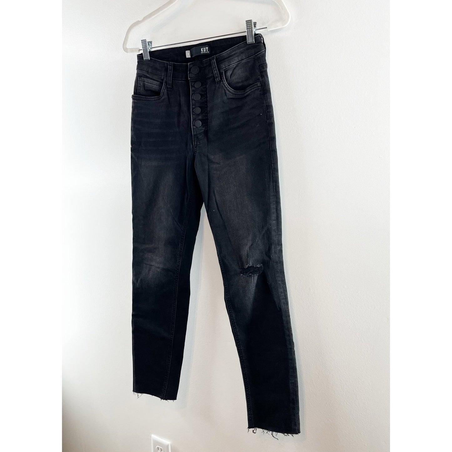 Kut from the Kloth Fab Ab Rachel High Rise Button Fly Mom Jeans Black 0