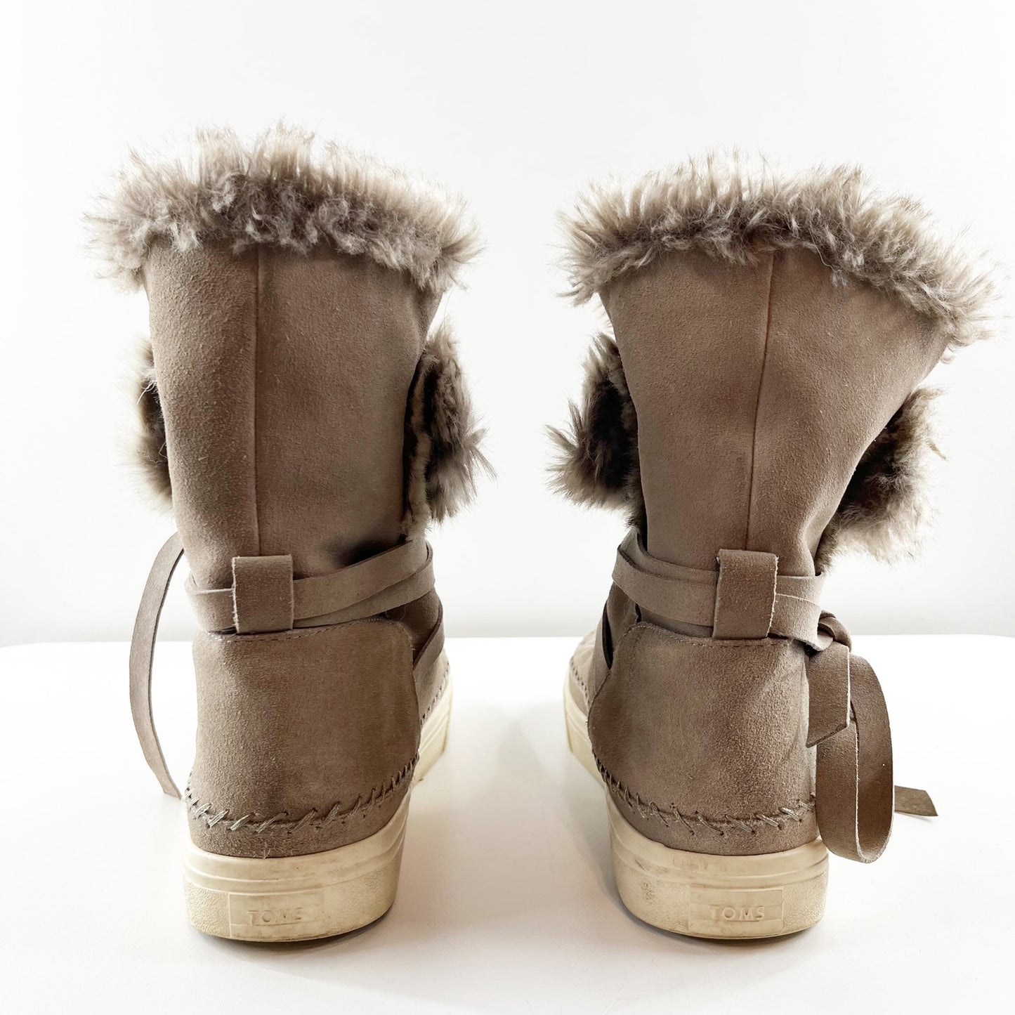 TOMS Vista Suede & Faux-Fur Round Toe Waterproof Ankle Winter Booties Gray 8.5