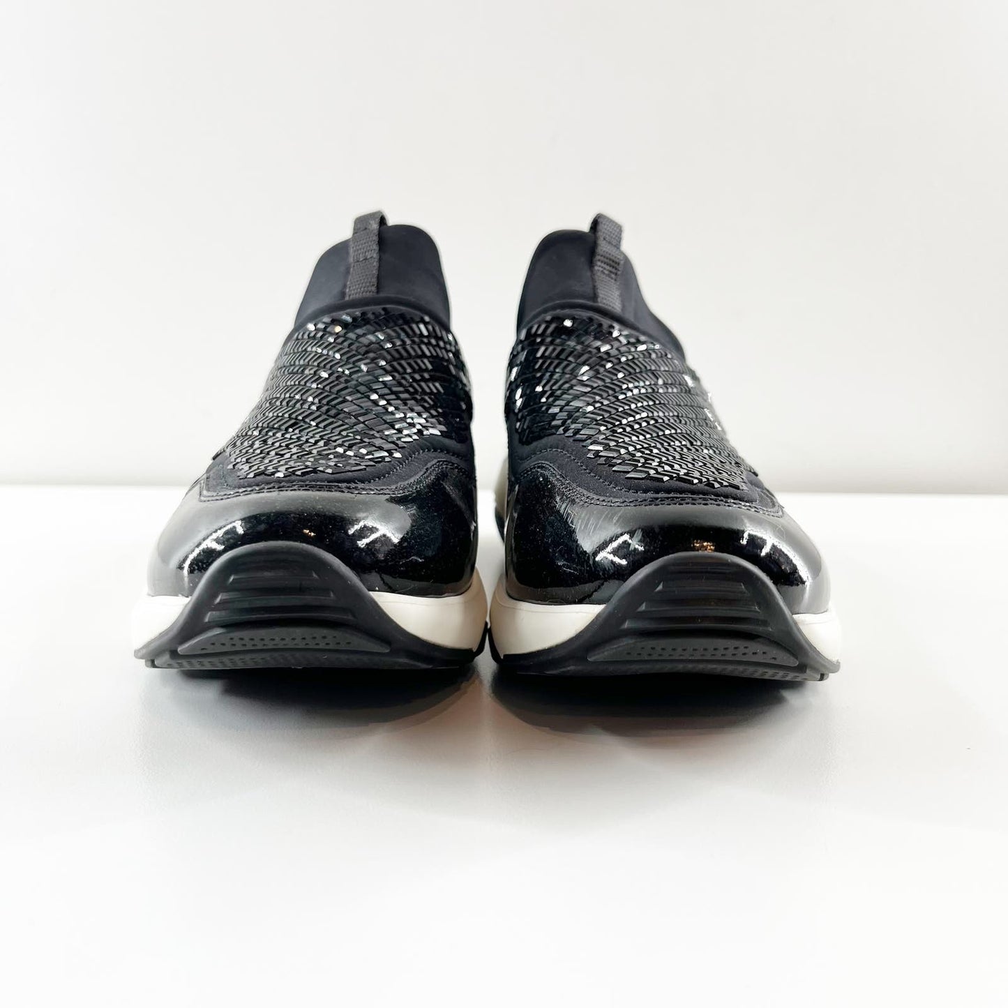 Salvatore Ferragamo Rhinestone Studded Crystal Sneaker Trainers Black White 8