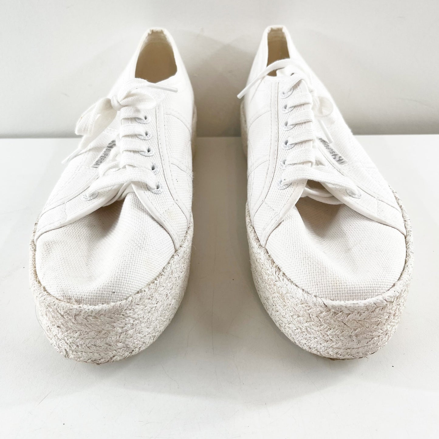 Superga Platform Canvas Shoes Sneakers Lace Up White 8